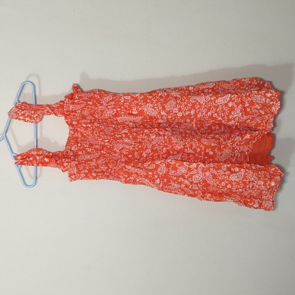 Crown & Ivy Orange Floral Shirred Maxi Dress Tiered Ruffle Girls Size M - Picture 4 of 4